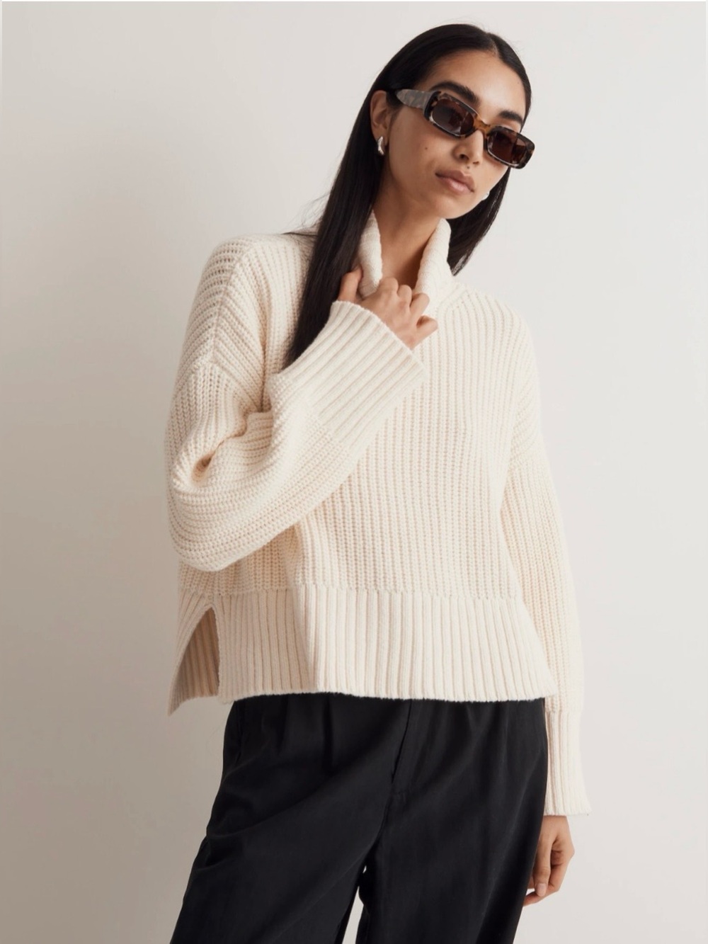 Madewell Wide Rib Turtleneck Sweater Chunky Knit Pullover Antique Cream Size L